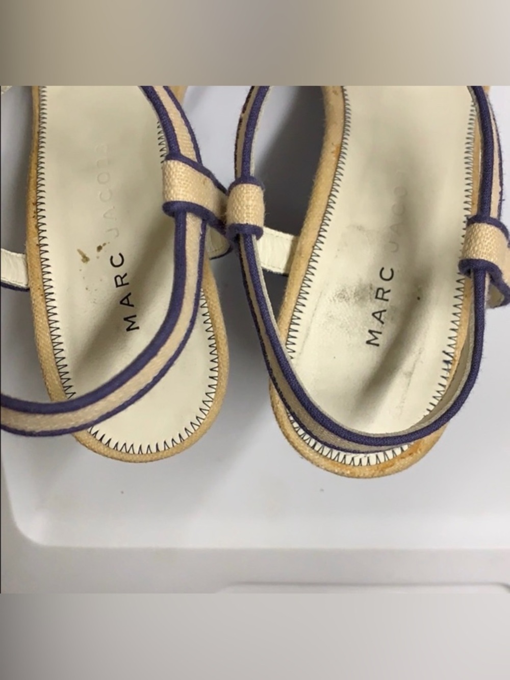 Marc Jacobs Beige Sandals with Dark Trim Ankle-Strap Heels - Picture 3 of 6